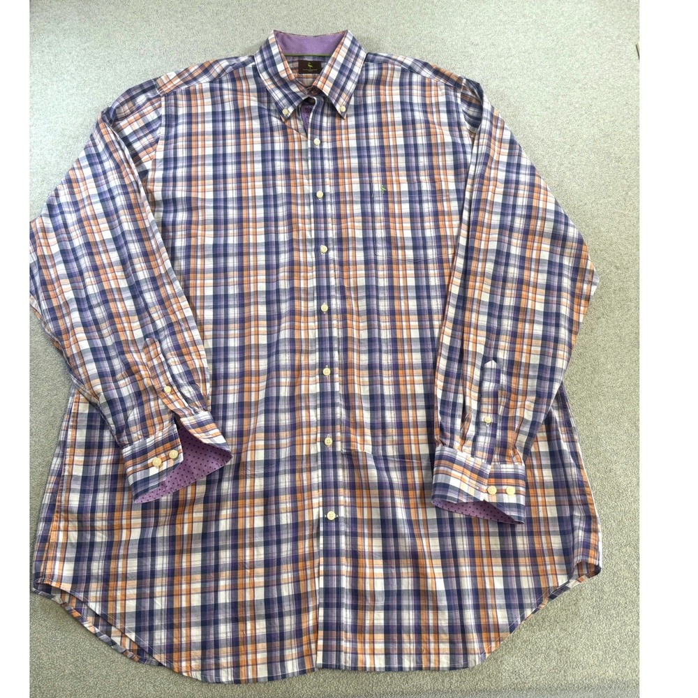 TailorByrd Plaid Button‎ Down Shirt Mens 3XLT Purple Orange Flamingo Logo